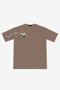 Brown t-shirt with a panda design on a white background