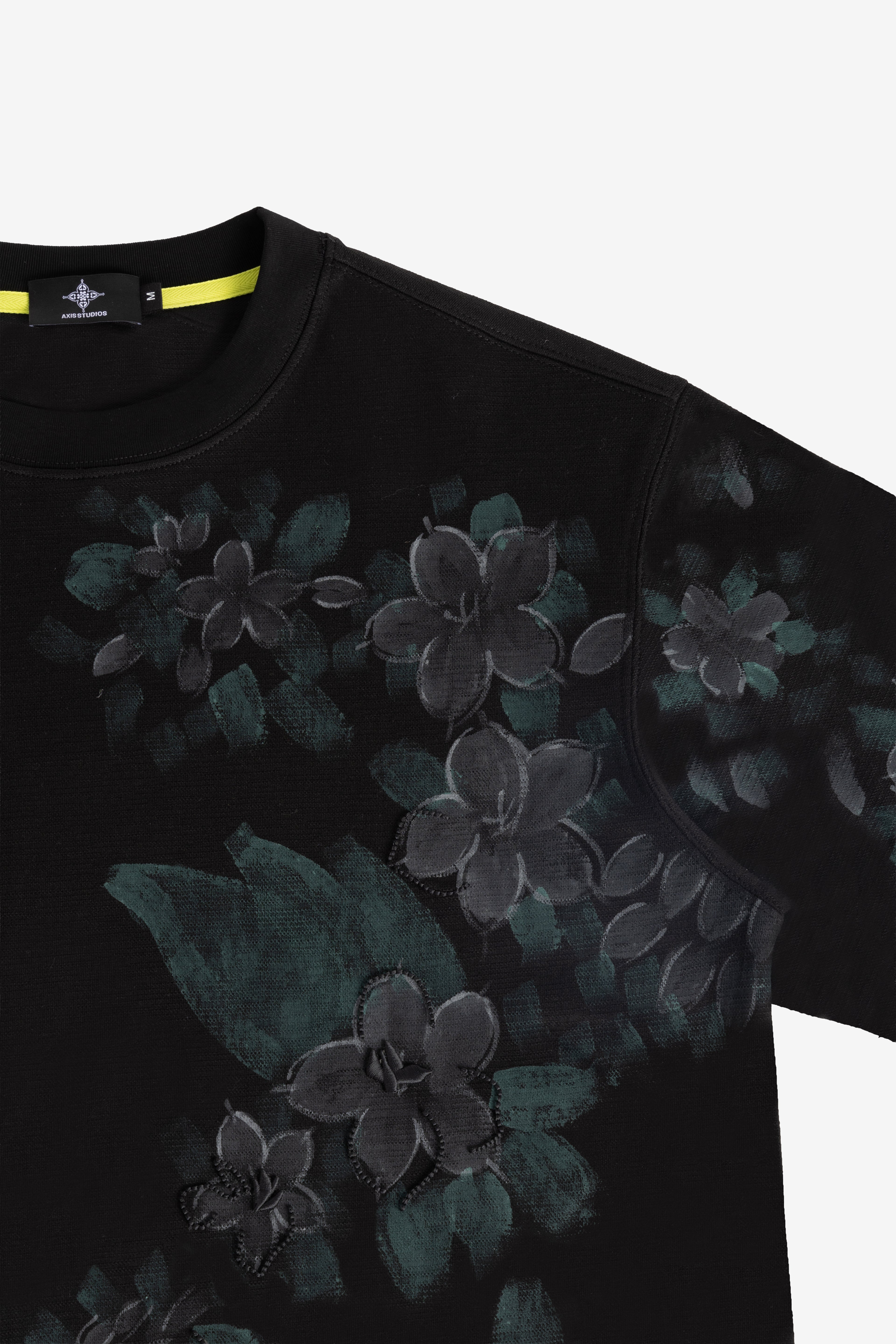 SAMPAGUITA HAND PAINTED TEE - OBSIDIAN
