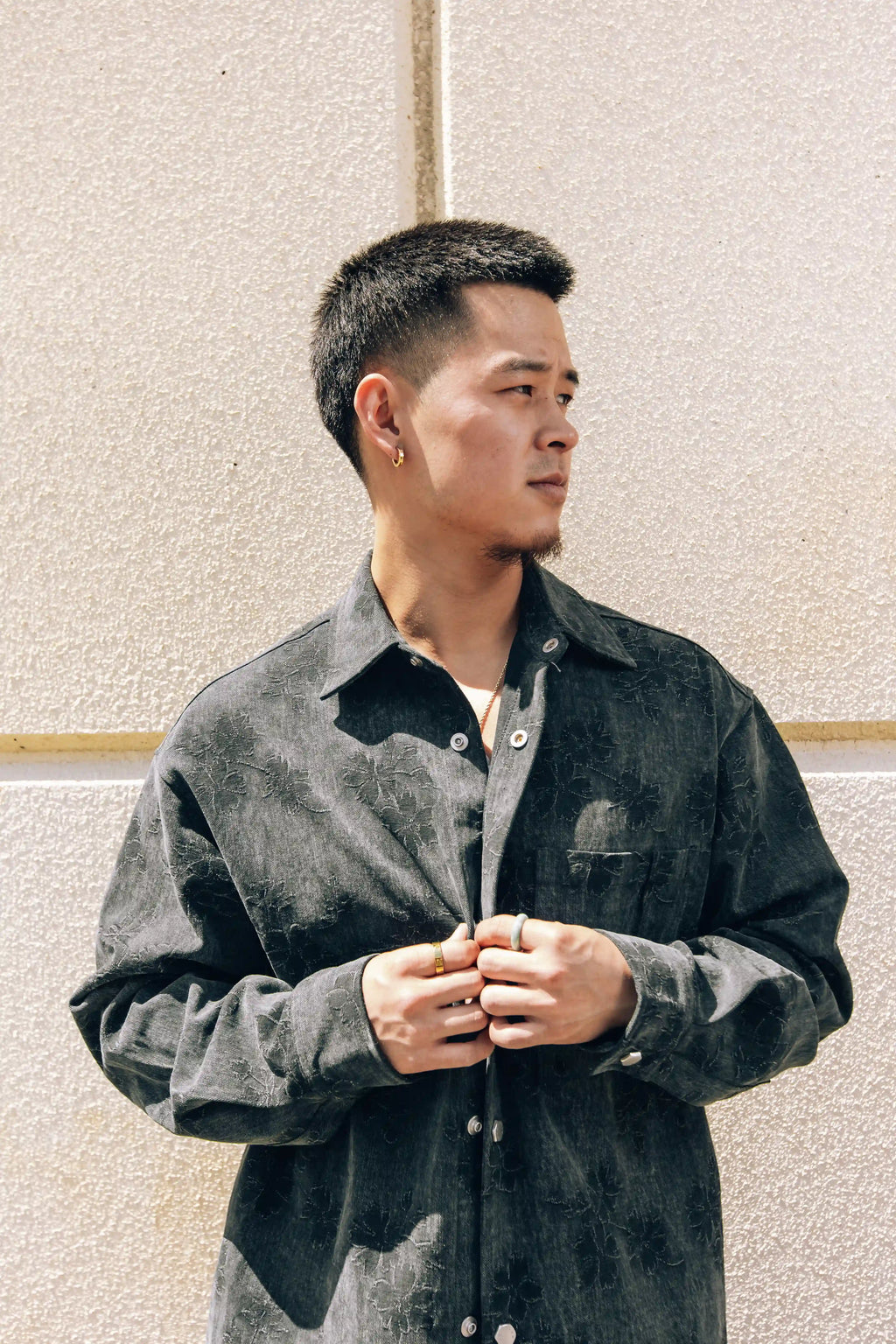 BLACK CAMELLIA JACQUARD DENIM SHIRT