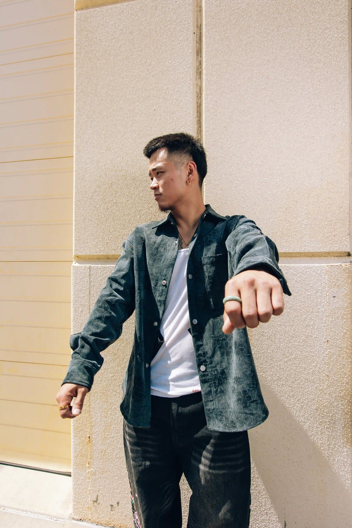 BLACK CAMELLIA JACQUARD DENIM SHIRT