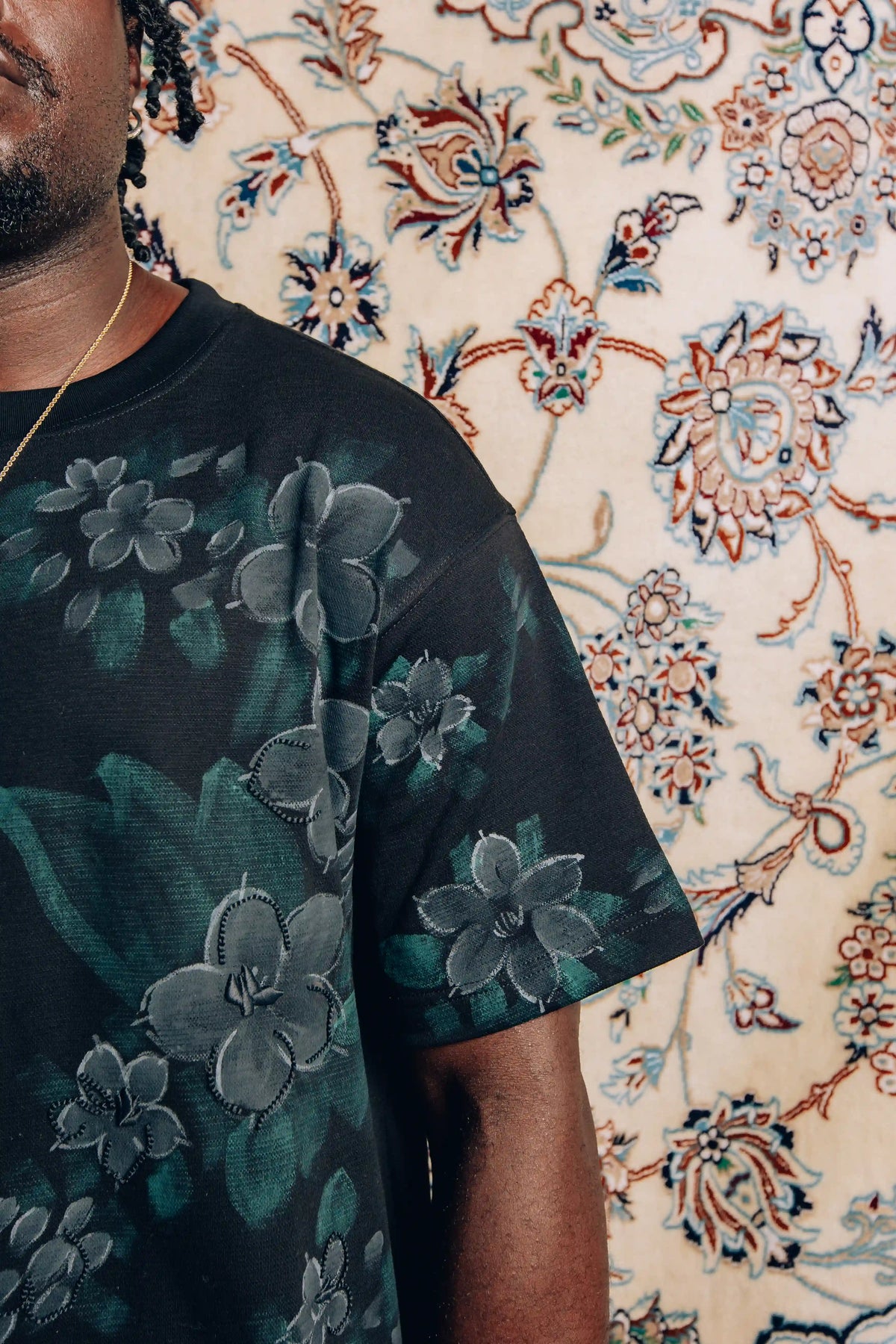 SAMPAGUITA HAND PAINTED TEE - OBSIDIAN
