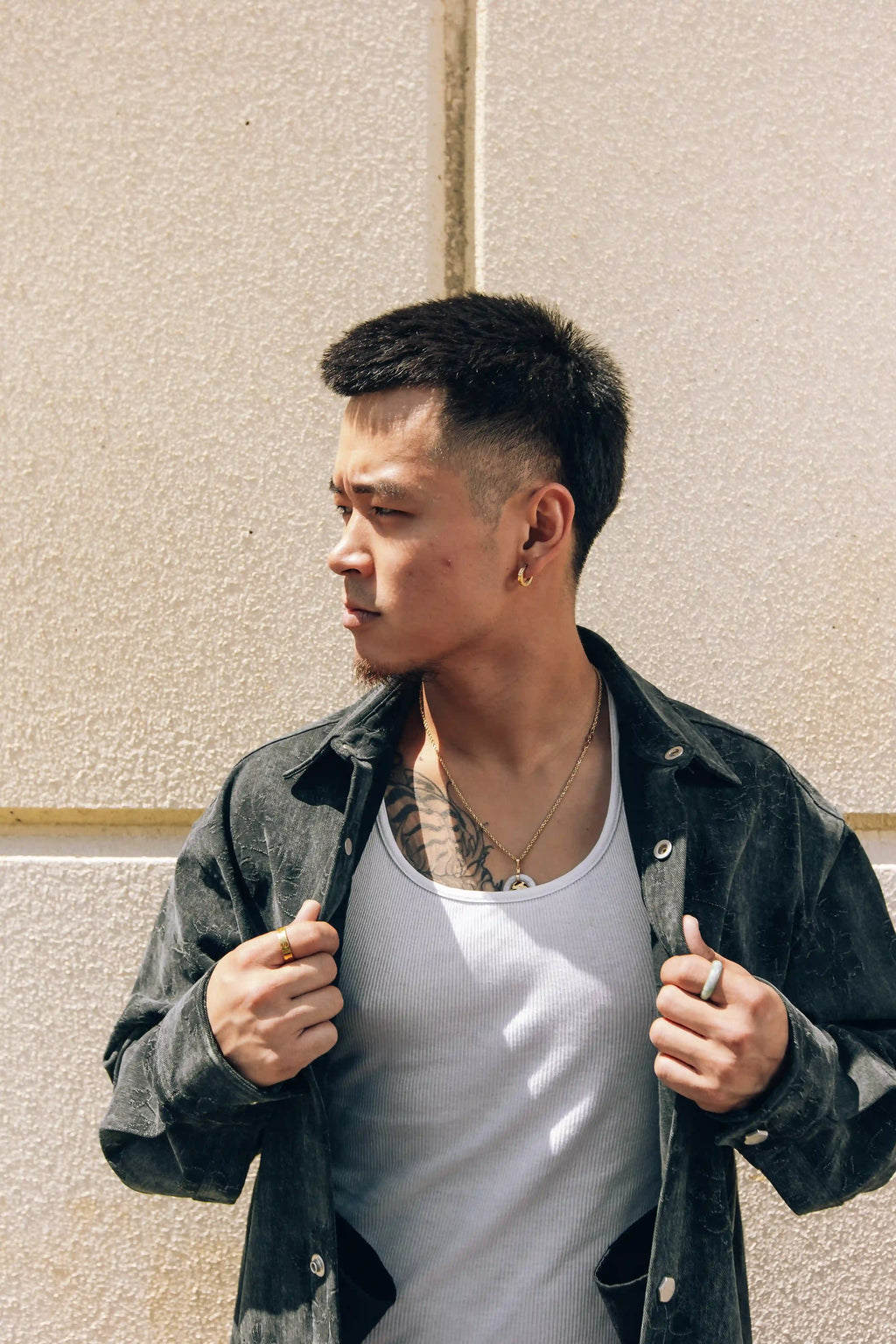 BLACK CAMELLIA JACQUARD DENIM SHIRT