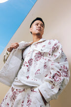 CHRYSANTHEMUM EMBROIDERED WHITE DENIM JACKET — SET PIECE