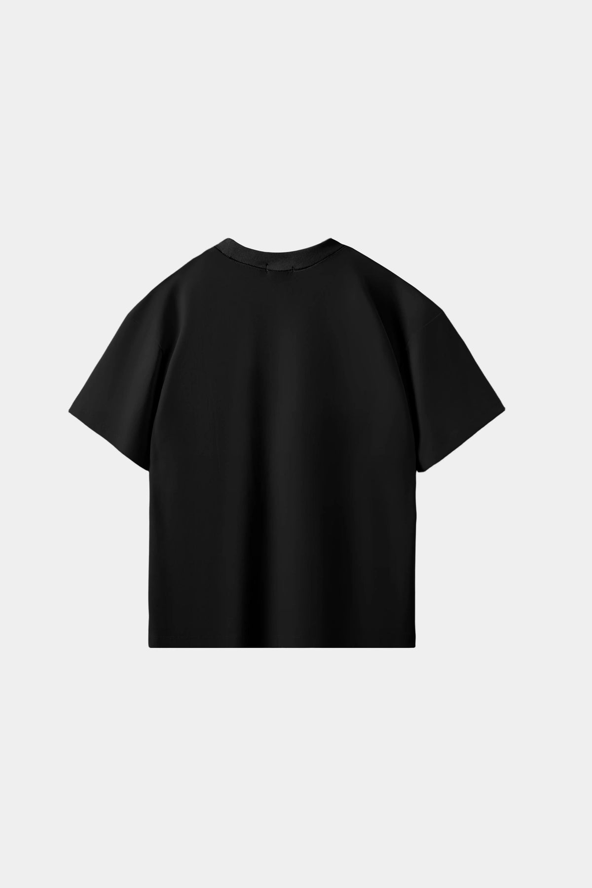 Obsidian black oversized T-shirt with hand-embroidered panda and bamboo branch design across chest and sleeve, front view on white background.