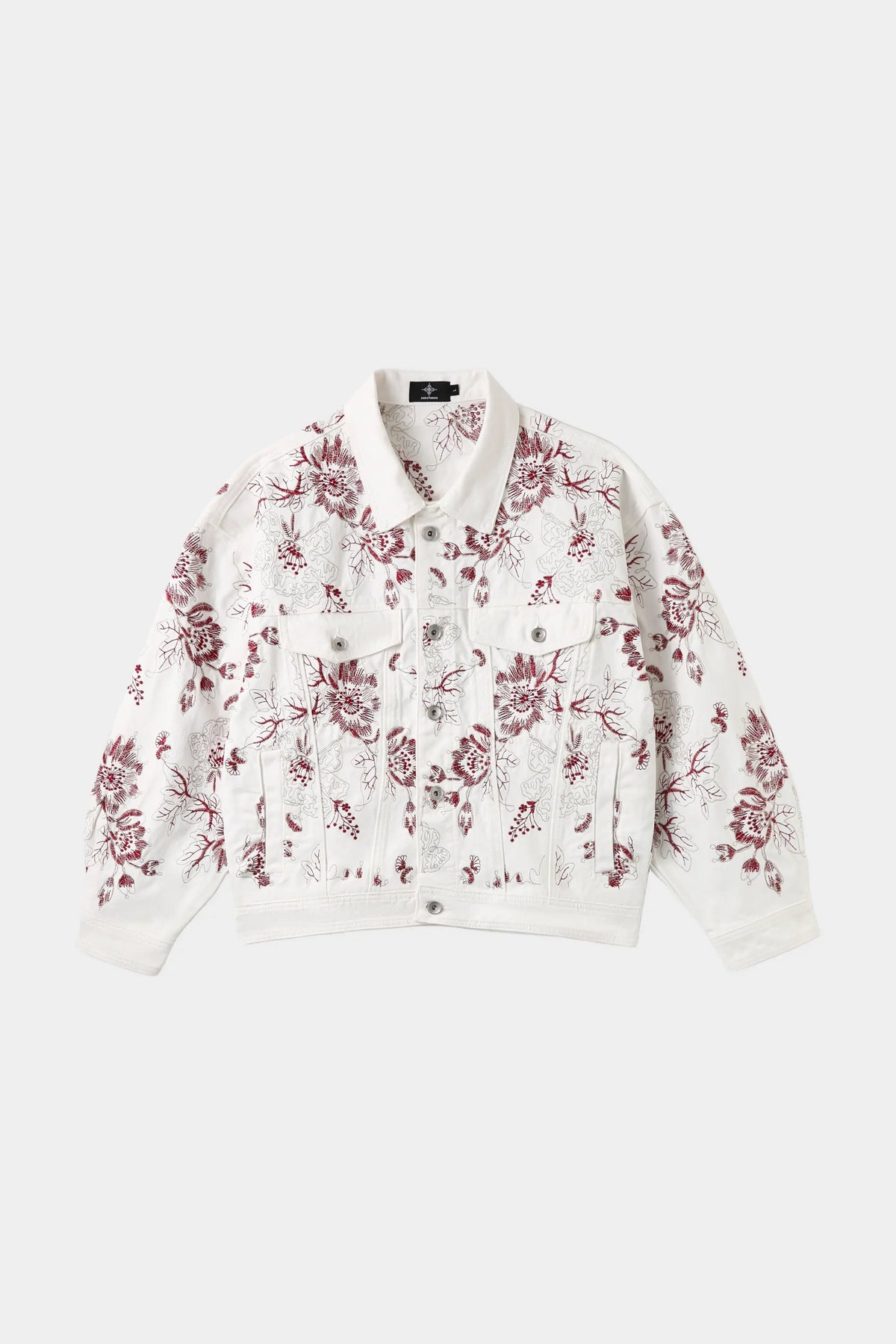CHRYSANTHEMUM EMBROIDERED WHITE DENIM JACKET — SET PIECE