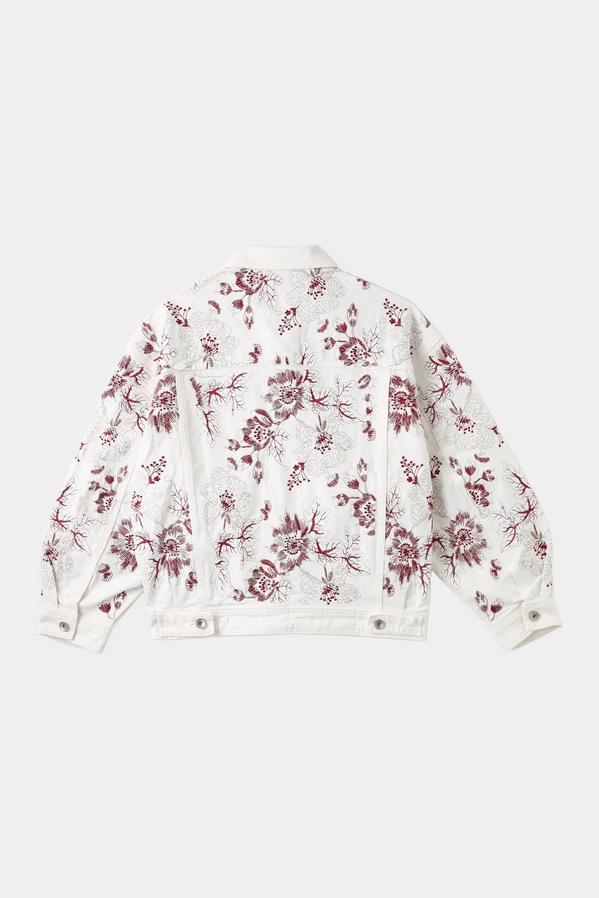 CHRYSANTHEMUM EMBROIDERED WHITE DENIM JACKET — SET PIECE
