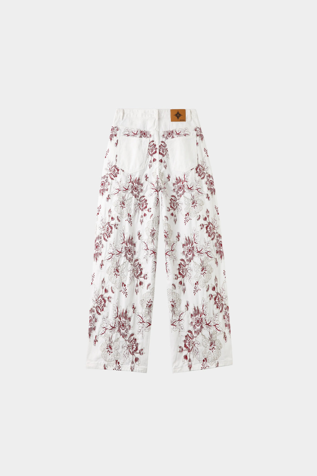 CHRYSANTHEMUM EMBROIDERED WHITE DENIM JEANS — SET PIECE
