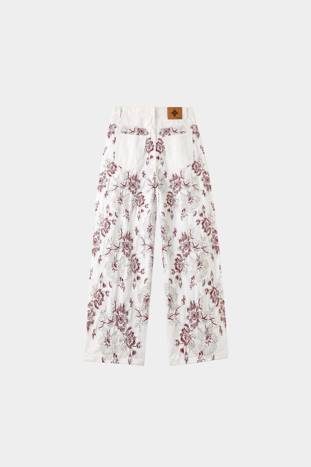 CHRYSANTHEMUM EMBROIDERED WHITE DENIM JEANS — SET PIECE