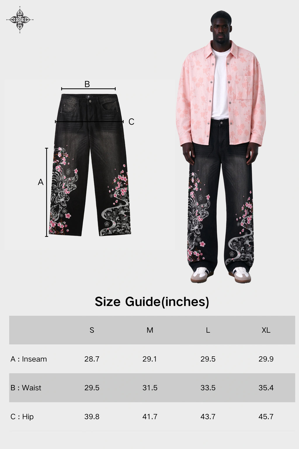 TIGER BLOSSOM EMBROIDERED BAGGY DENIM