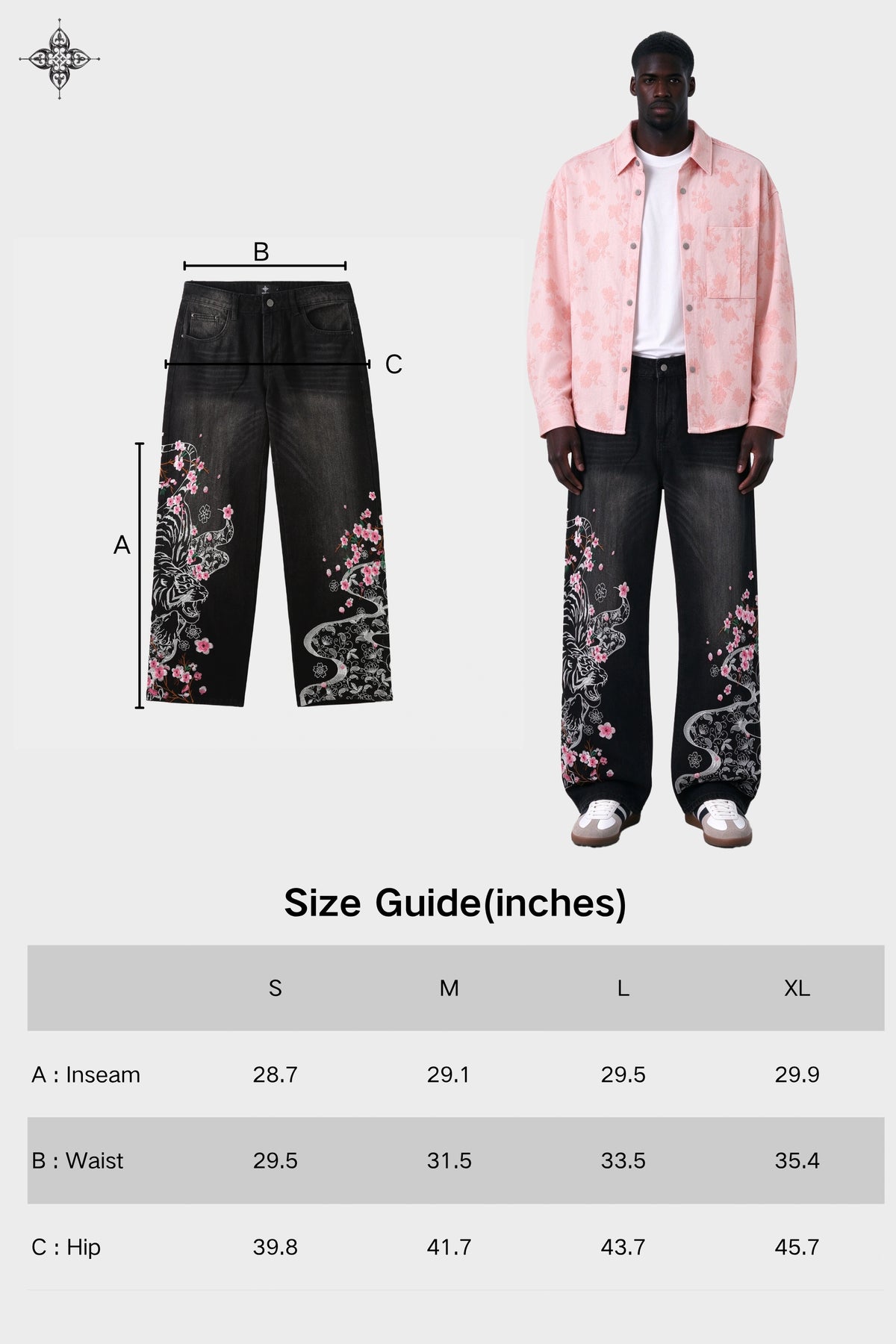 TIGER BLOSSOM EMBROIDERED BAGGY DENIM