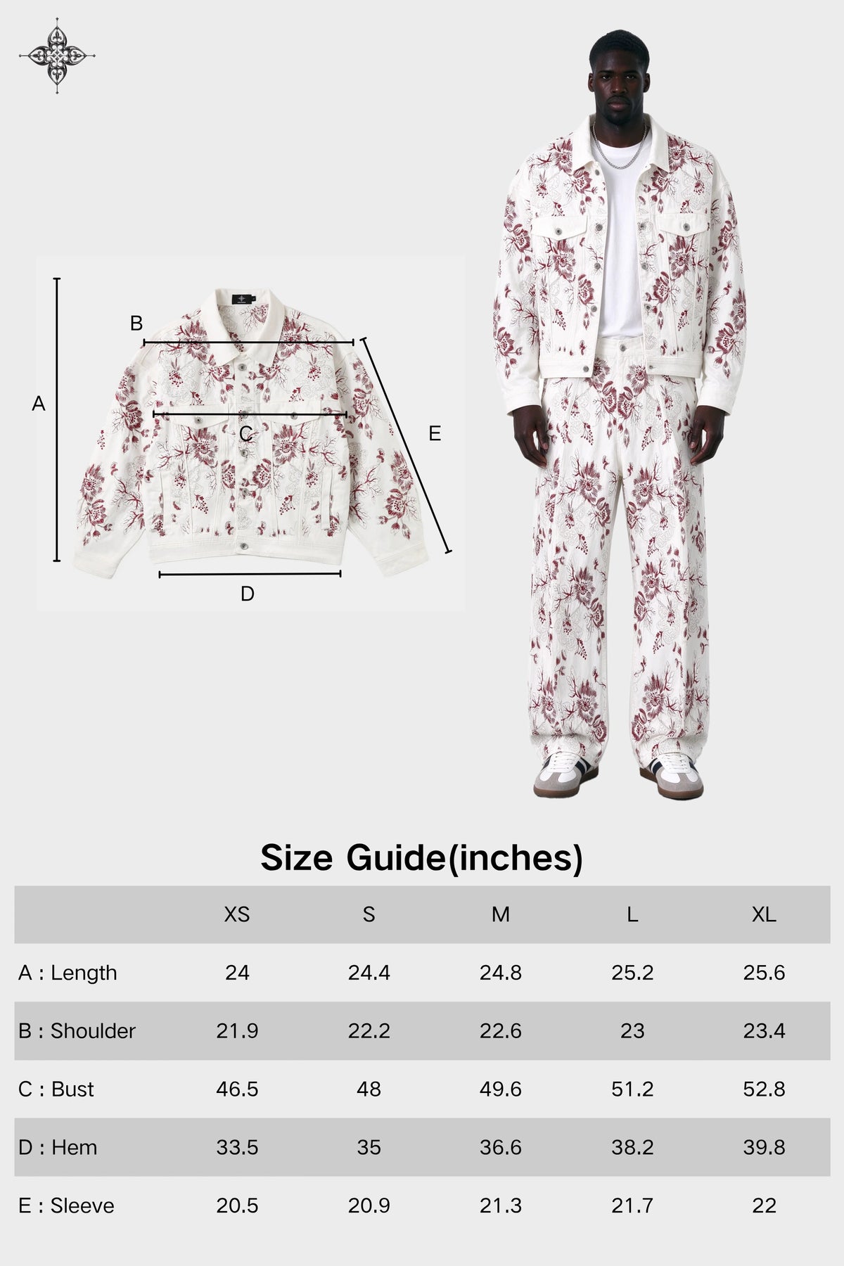 CHRYSANTHEMUM EMBROIDERED WHITE DENIM JACKET — SET PIECE