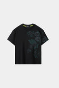 AXIS Studios Sampaguita hand-painted tee in obsidian black with dark jasmine flowers, white background.