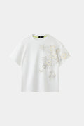 AXIS Studios Sampaguita hand-painted tee in pearl white with watercolor jasmine flowers, white background.