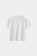 AXIS Studios Sampaguita hand-painted tee in pearl white with watercolor jasmine flowers, white background.