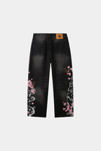 TIGER BLOSSOM EMBROIDERED BAGGY DENIM