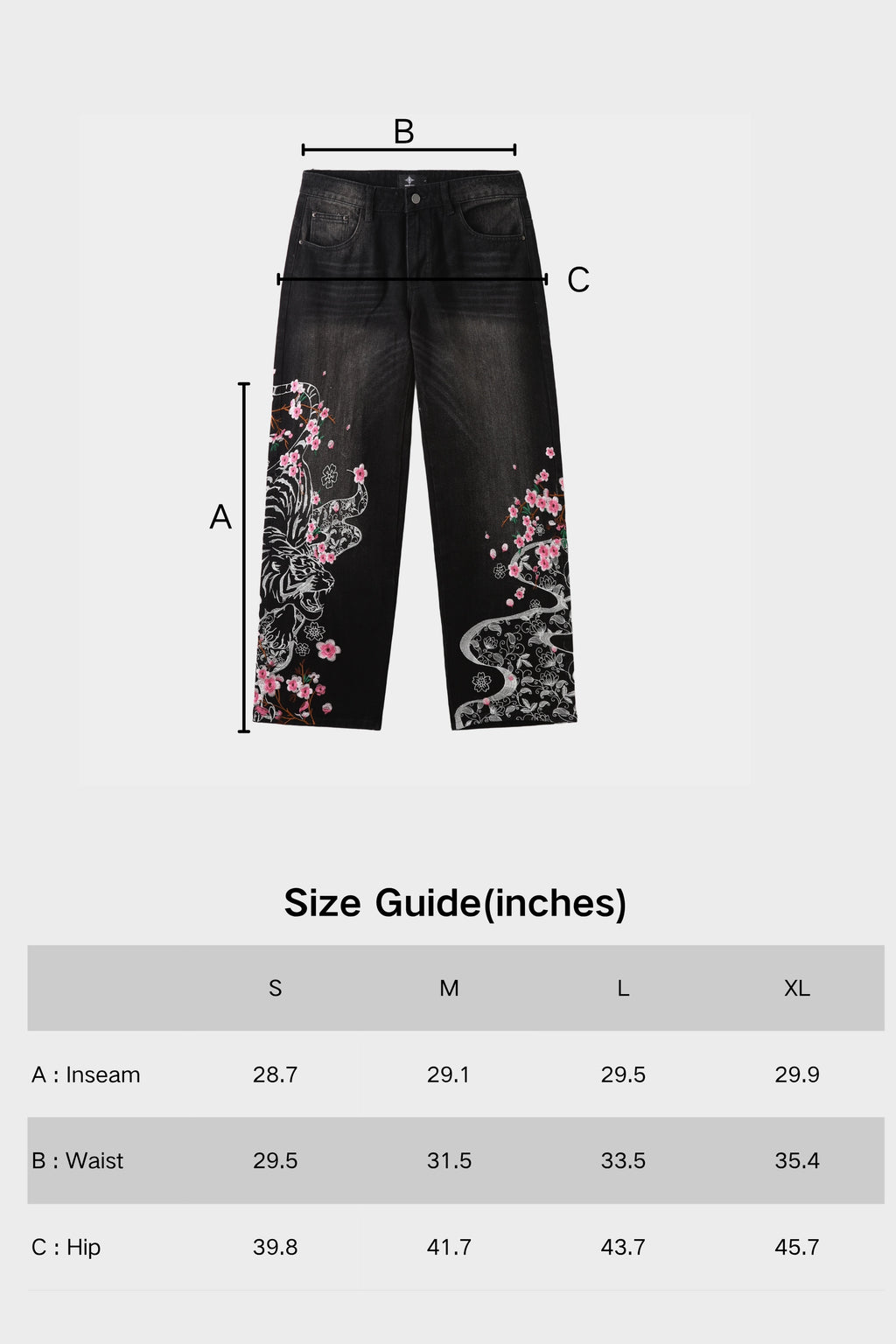TIGER BLOSSOM EMBROIDERED BAGGY DENIM