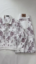 CHRYSANTHEMUM EMBROIDERED WHITE DENIM JEANS — SET PIECE